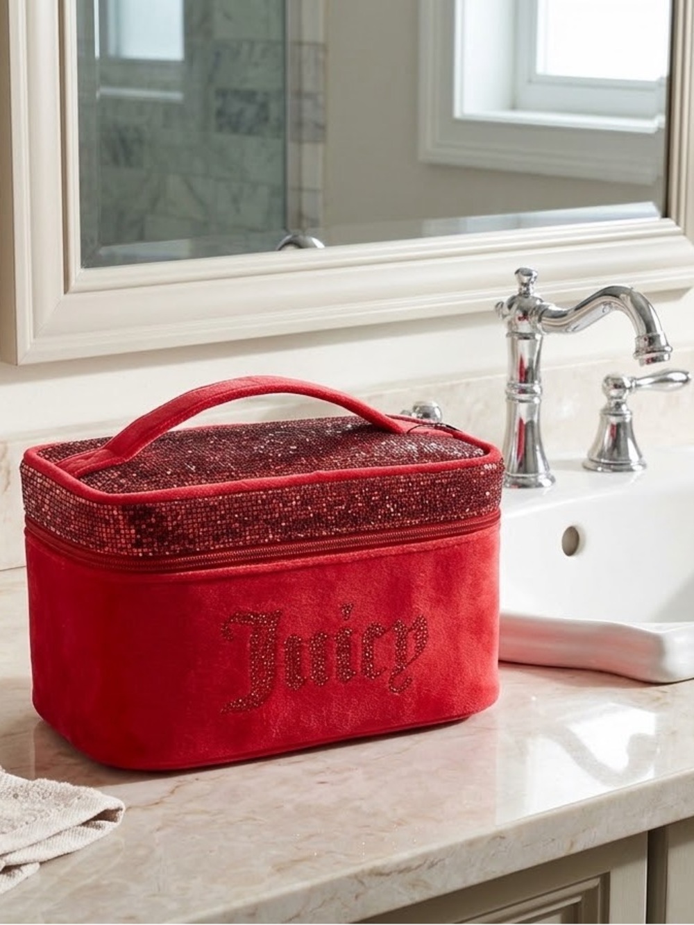 Juicy Couture Red Velvet Sequin Top Cosmetic Case or Green Gingham